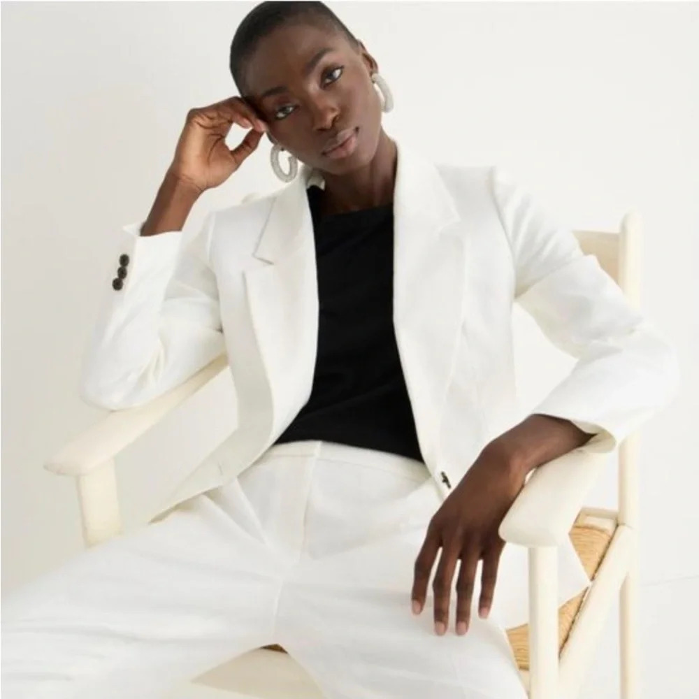 J Crew White 100% Linen Classic Suit Blazer Capsule Travel Fall Minimalist | 0